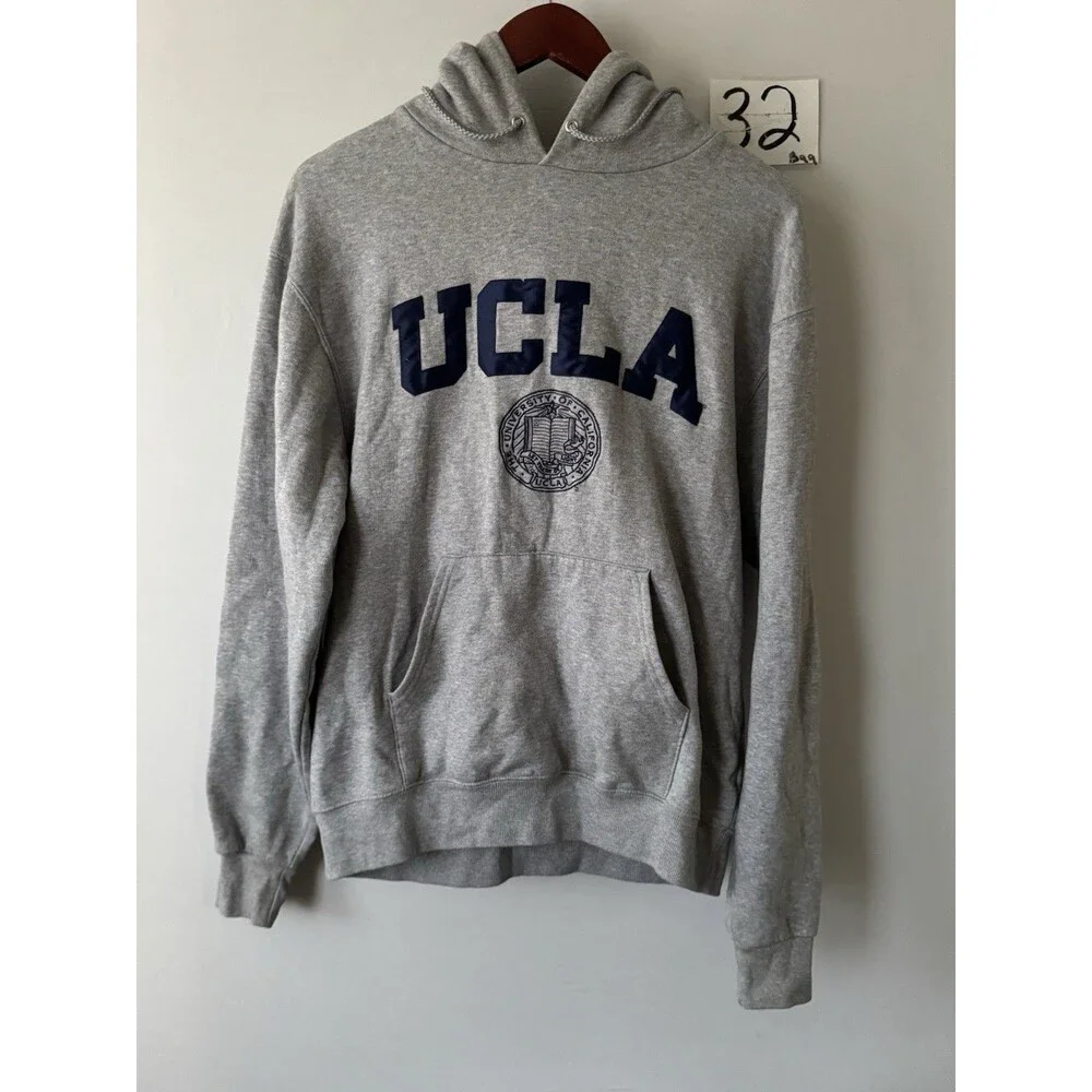 Champion UCLA Bruins Hoodie Mens M Gray Satin Applique Embroidered College